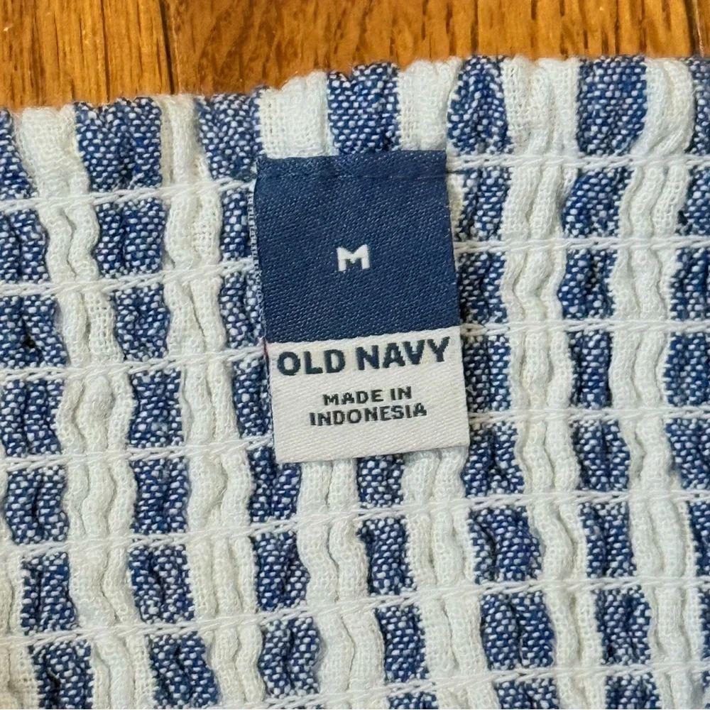 Old Navy Striped Midi Fit & Flare Linen Dress Women’s Medium Blue White Coastal - Picture 2 of 7